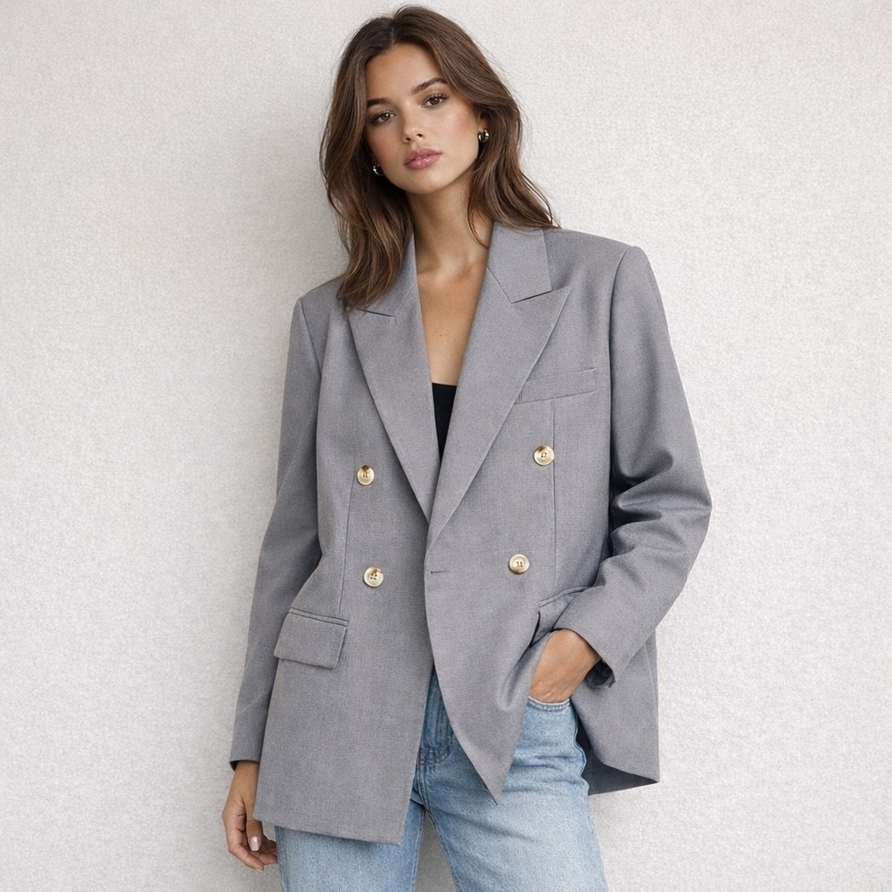 LIONESS Brentwood Oversized Double Breasted Lined Blazer In‎ Gray Women's Size S